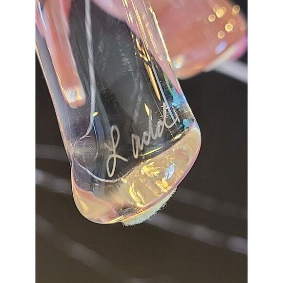 Blown Glass Frosted Bird on Clear Perch w Flowers & Leaves Artist Signed EUC - Picture 7 of 10